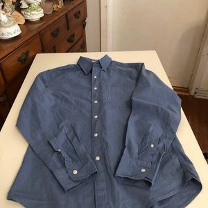 J Crew 96% cotton long sleeve button and collared blue shirt